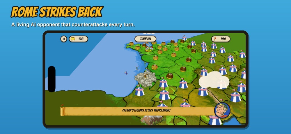 SPQR screenshot: Roman legions counter-attacking across the strategy map